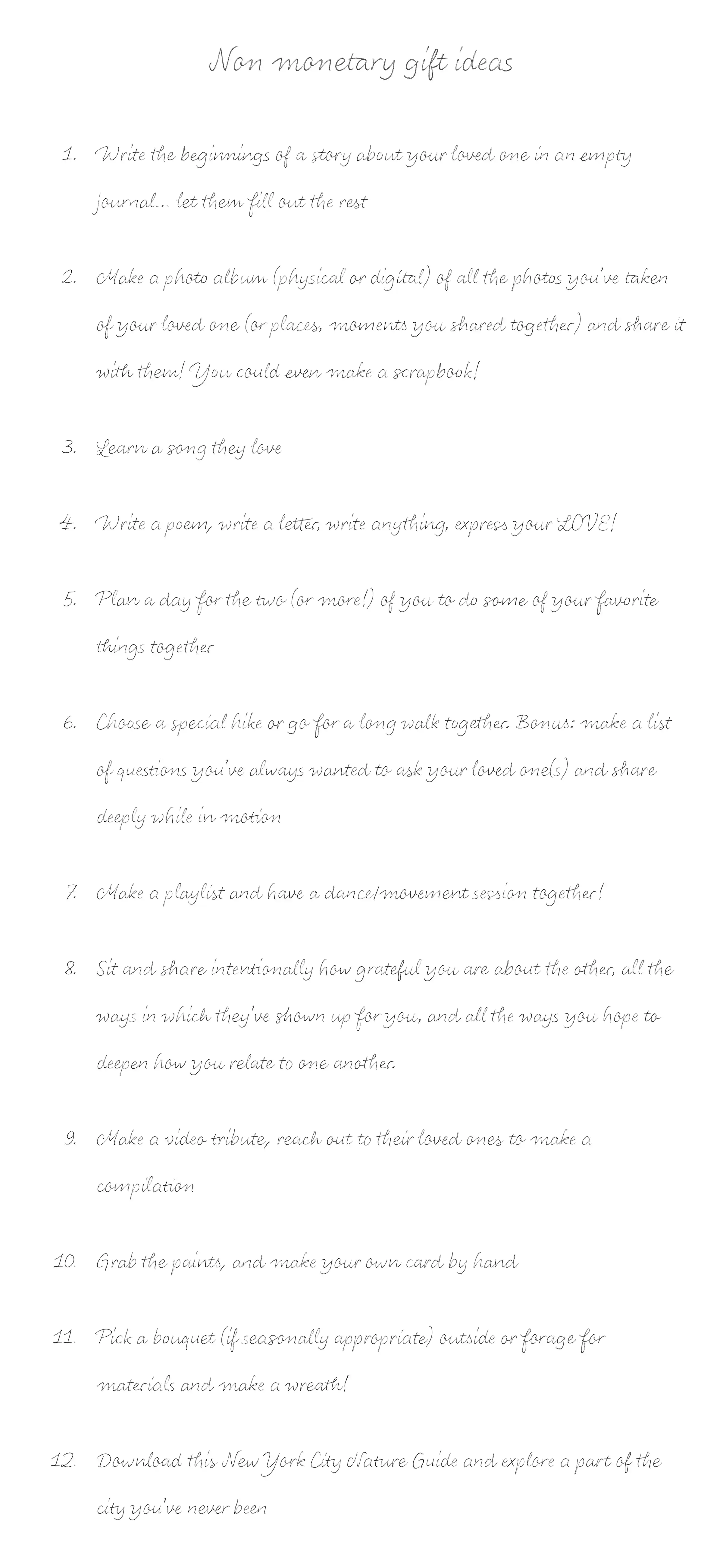 Non monetary gift ideas